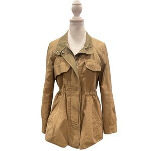 On & On Embroidered Bulldog Statement Military Jacket Khaki Cinch Waist S
